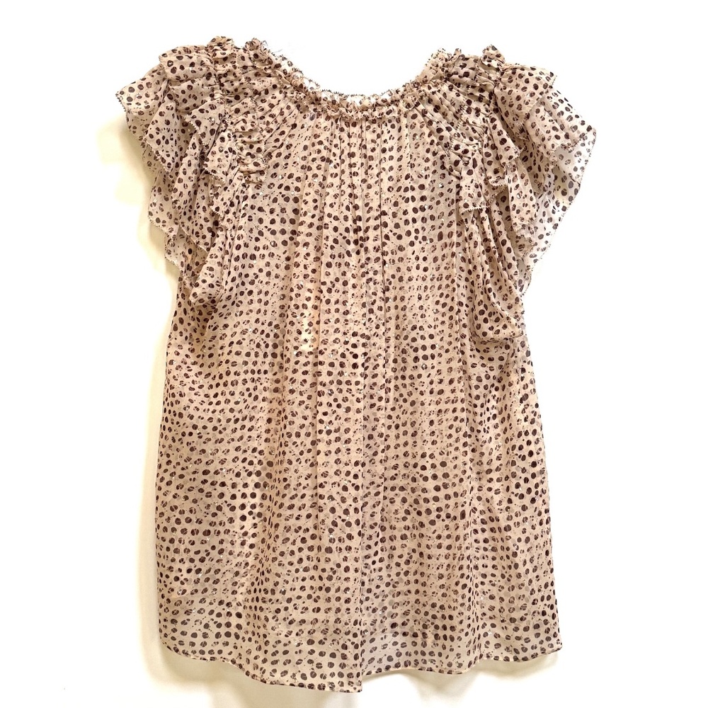 Ulla Johnson Marilyn Silk Chiffon Leopard Ikat Dot Ruffled Cap Sleeve Blouse - Picture 13 of 15